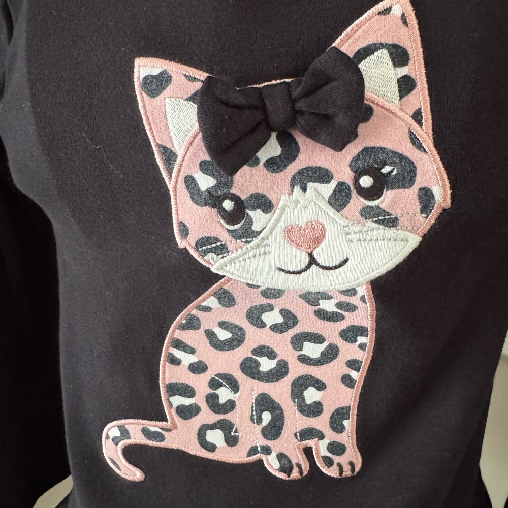 Black & Pink Cat Print Long Sleeved Top W/Black Tulle Skirt ~ Sz 4T - Picture 3 of 14